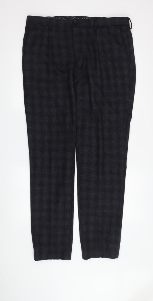 Marks and Spencer Men's Black Check Trousers Size 36