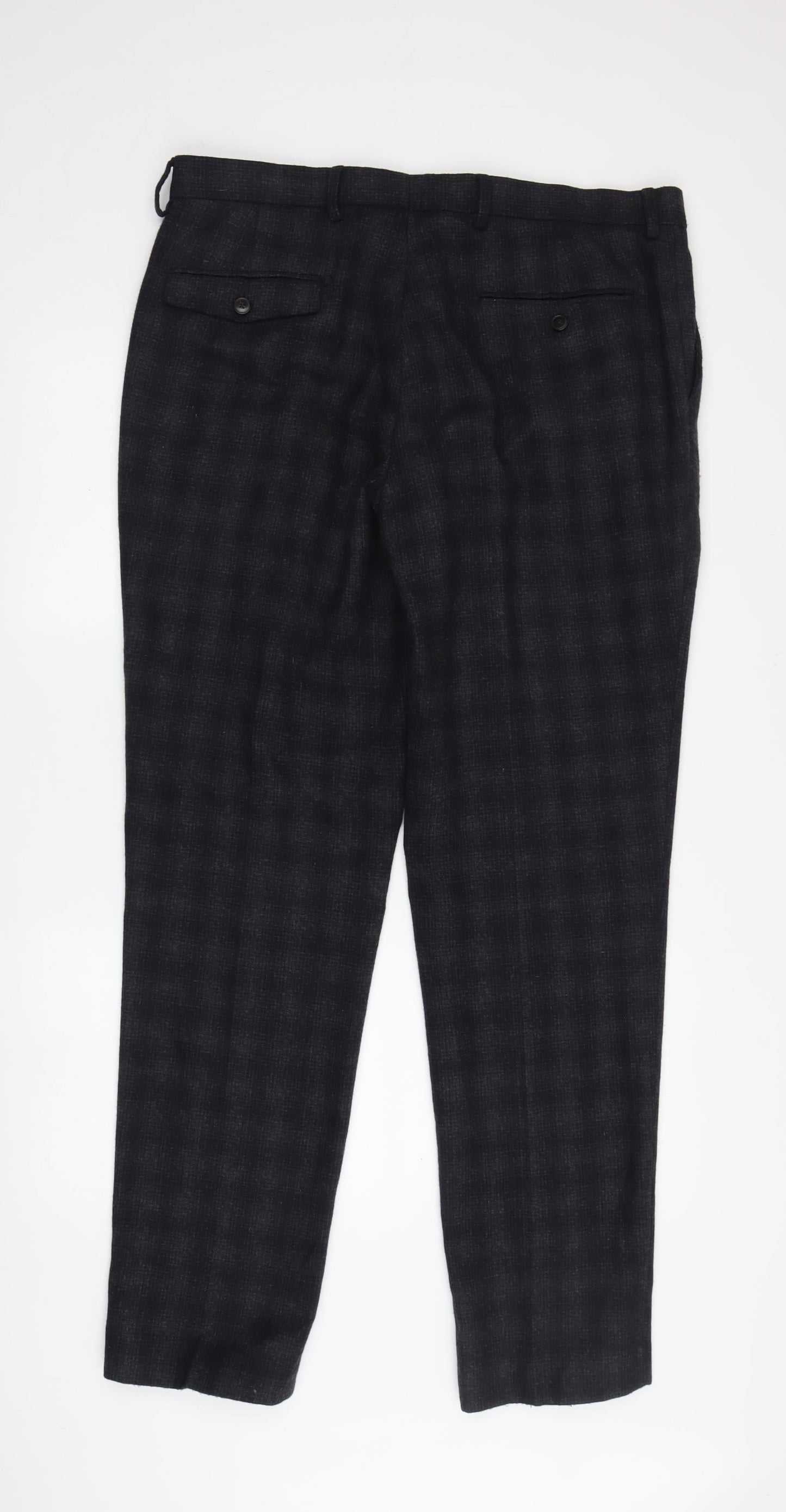 Marks and Spencer Men's Black Check Trousers Size 36