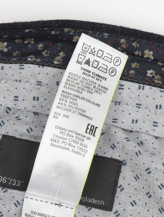 Marks and Spencer Men's Black Check Trousers Size 36