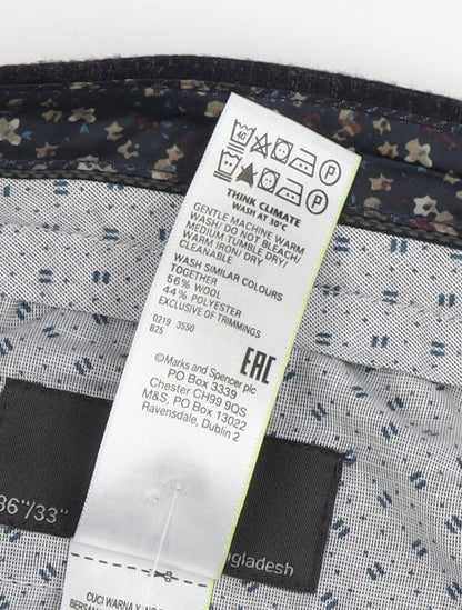 Marks and Spencer Men's Black Check Trousers Size 36