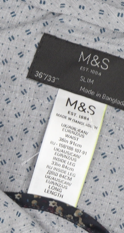 Marks and Spencer Men's Black Check Trousers Size 36