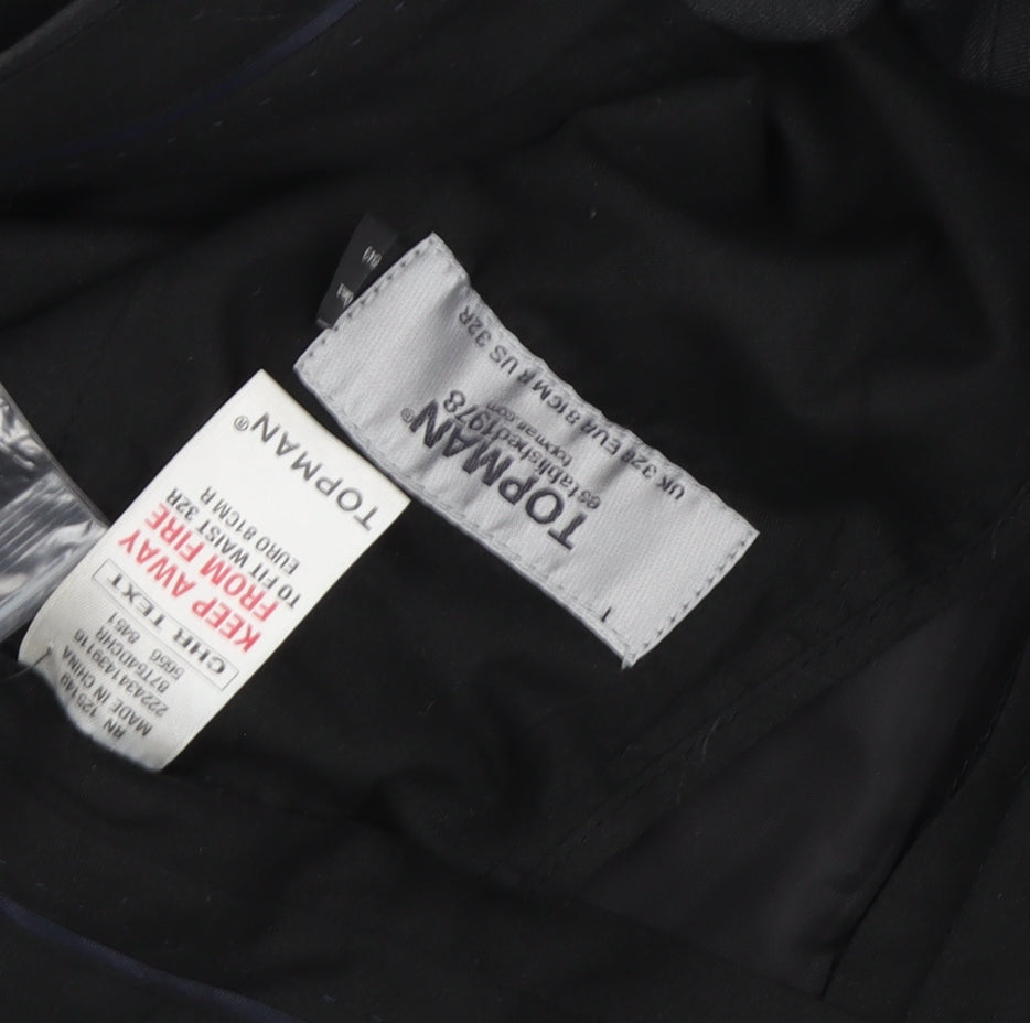 Topman Men's Black Dress Pants - Size 32, Regular Fit