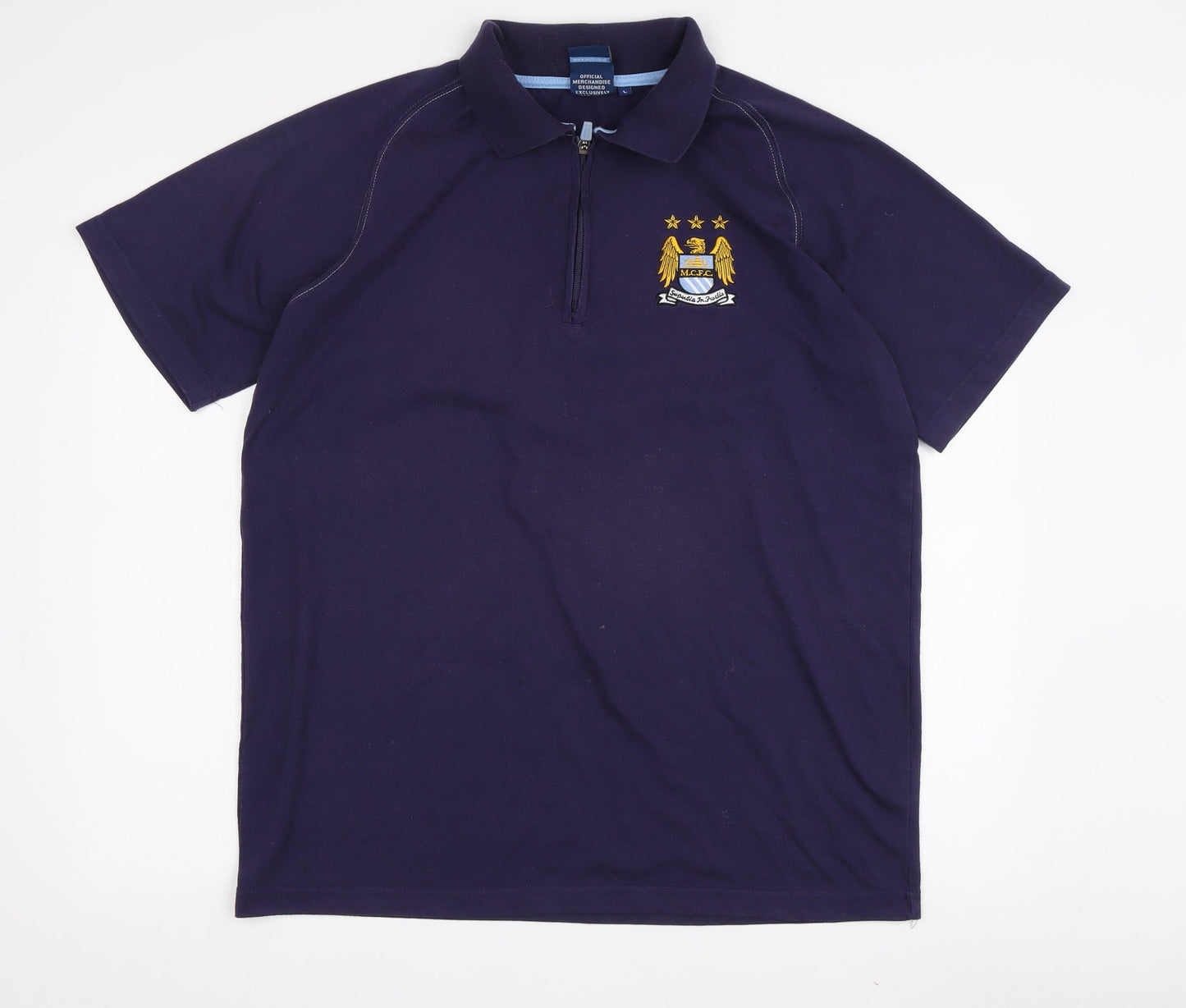 City Men's Blue Polo Shirt L Solid Sporty