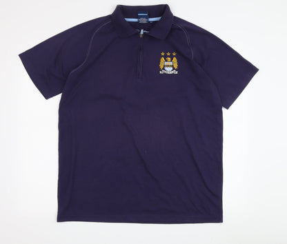 City Men's Blue Polo Shirt L Solid Sporty