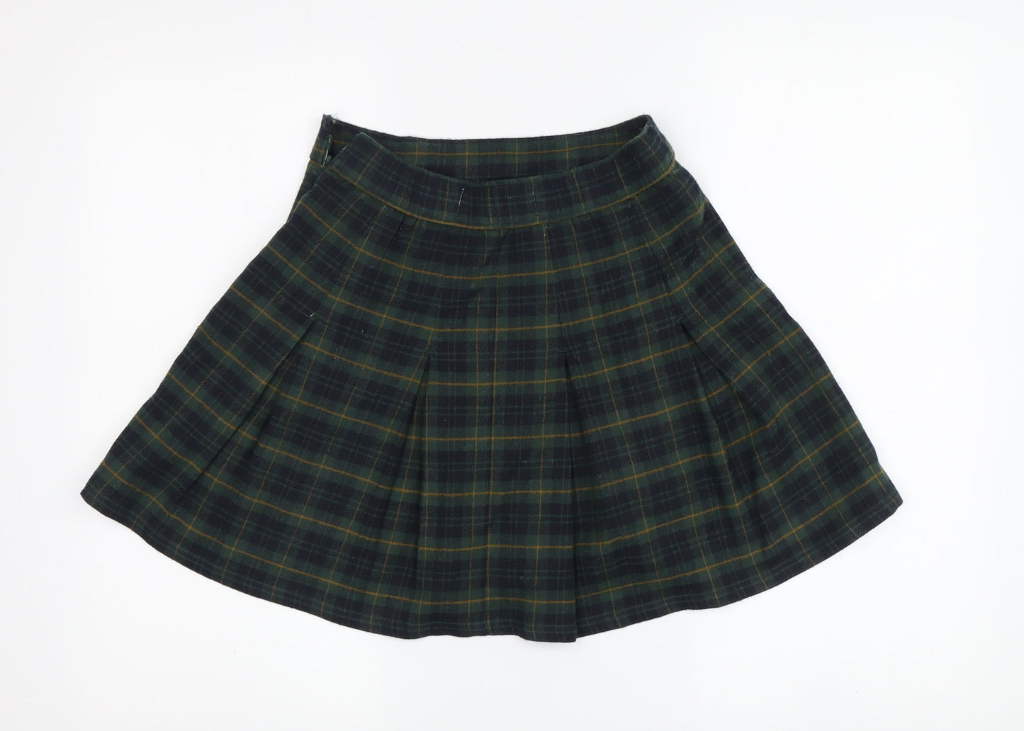 Hollister Women's Green Plaid Short Pleated Skirt XS
