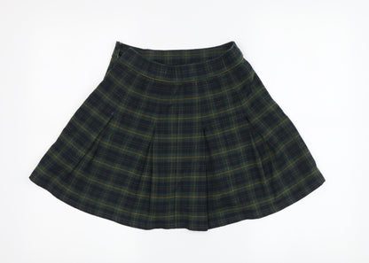 Hollister Women's Green Plaid Short Pleated Skirt XS