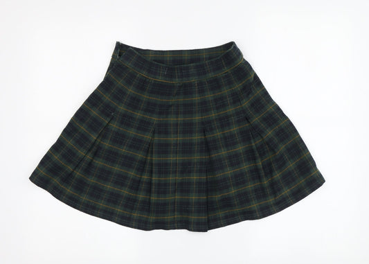 Hollister Women's Green Plaid Short Pleated Skirt XS