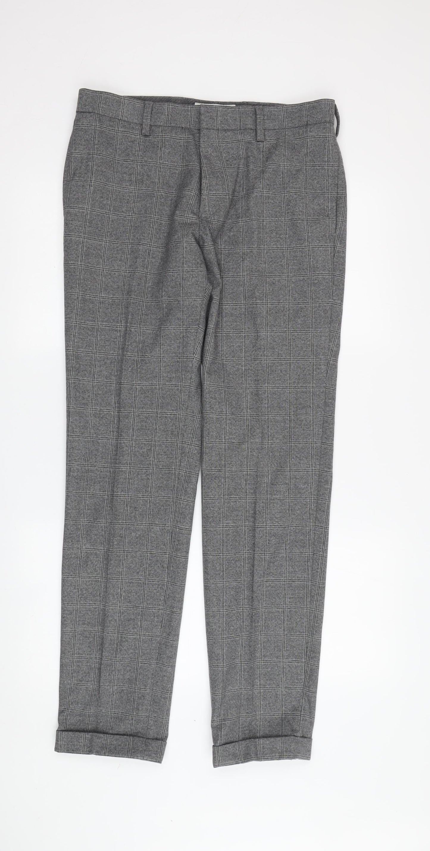 Next Men's Grey Check Trousers, 30in Waist, Workwear