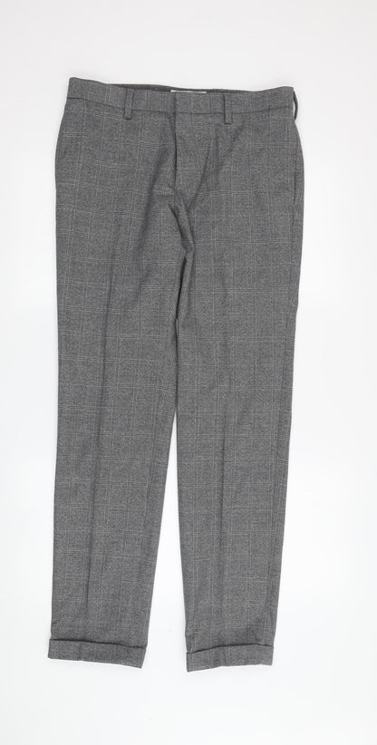 Next Men's Grey Check Trousers, 30in Waist, Workwear