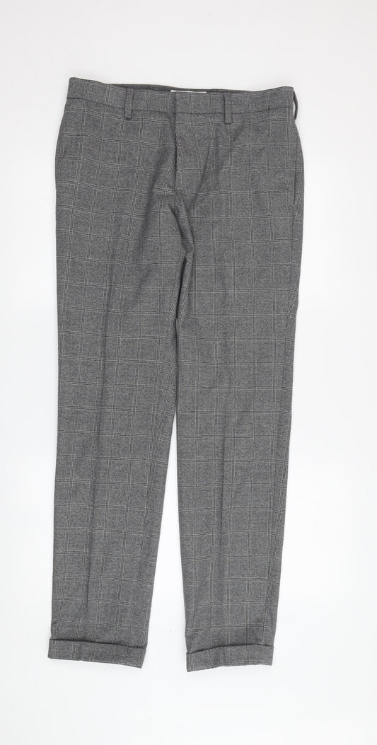 Next Men's Grey Check Trousers, 30in Waist, Workwear