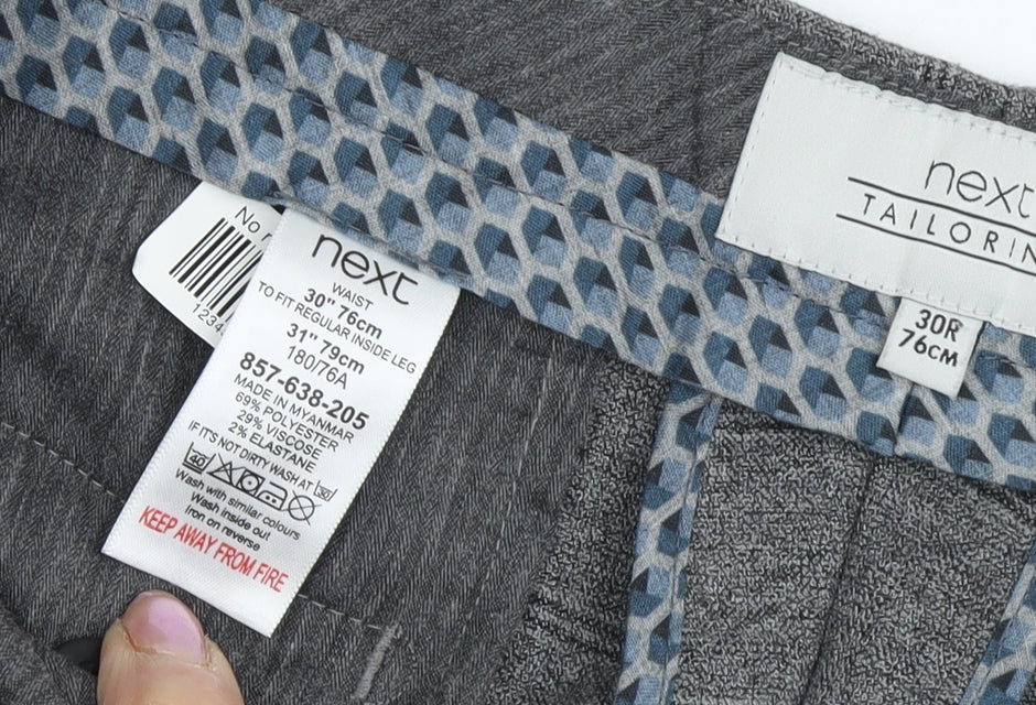 Next Men's Grey Check Trousers, 30in Waist, Workwear