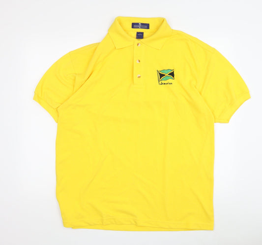 Palm Club Men's Yellow L Polo Shirt Casual Embroidered Logo