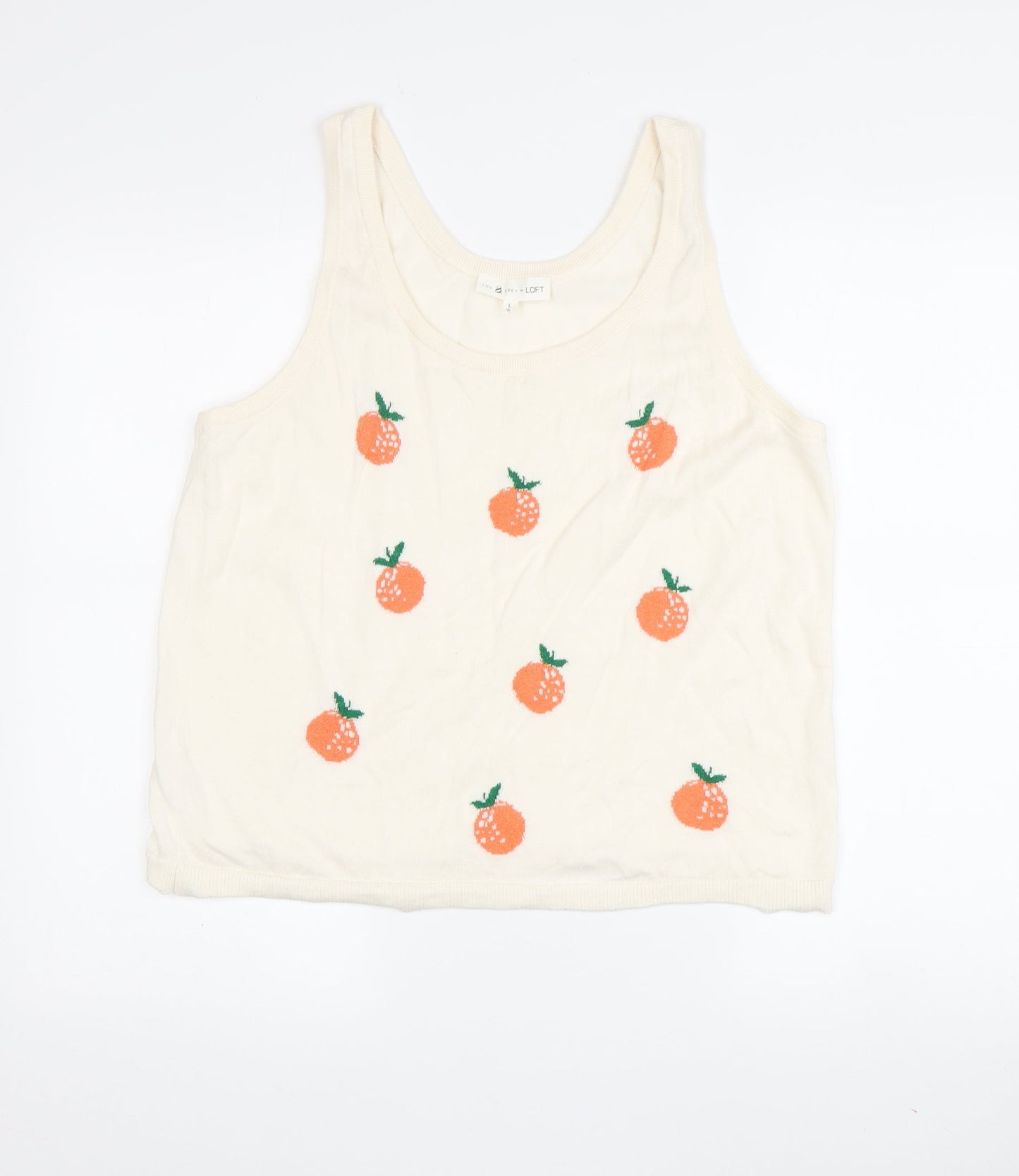 LOU & GREY Ivory Sleeveless Knit Vest L Women's Casual
