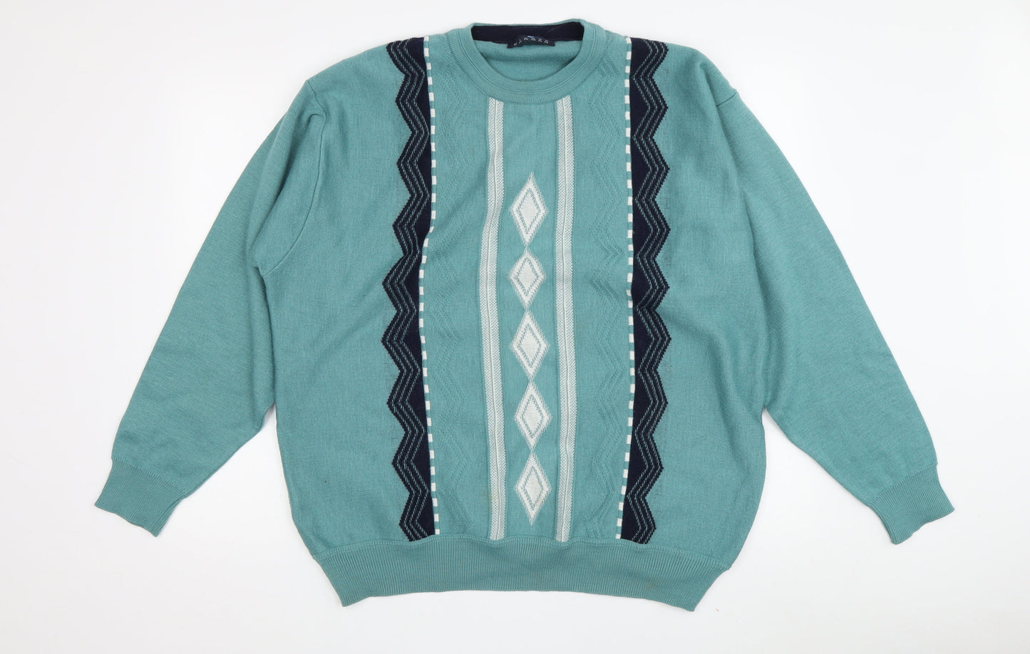 Pierre Sangan Men's Green Geometric 2XL Pullover Jumper