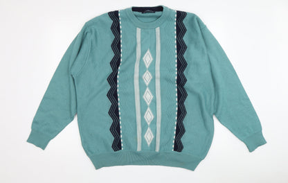 Pierre Sangan Men's Green Geometric 2XL Pullover Jumper