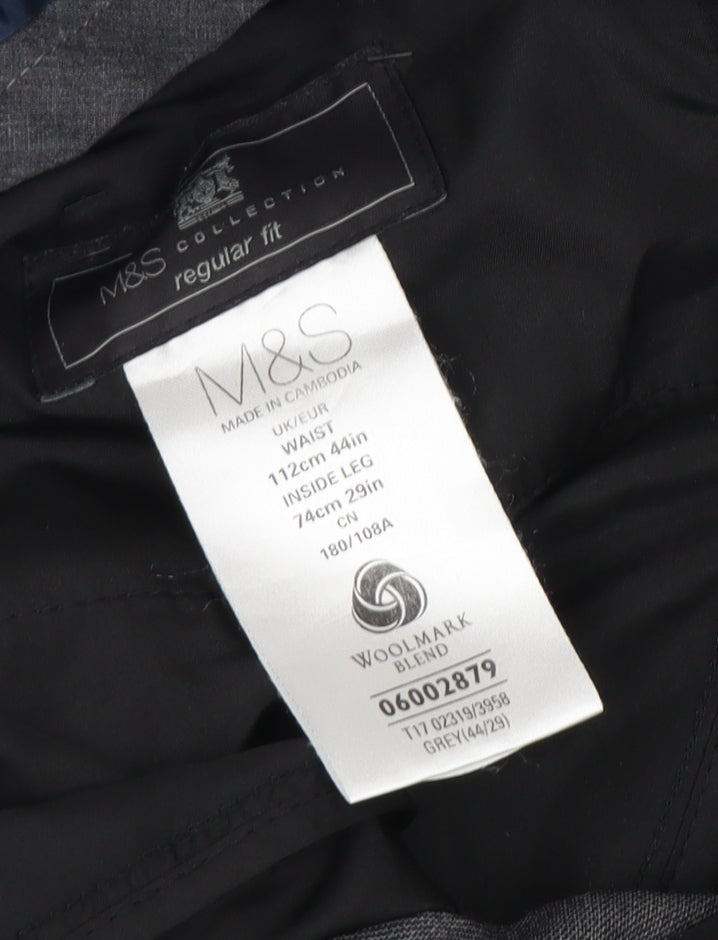 Marks and Spencer Men's Grey Regular Fit Trousers, Size 44