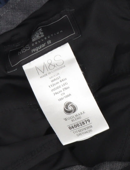 Marks and Spencer Men's Grey Regular Fit Trousers, Size 44