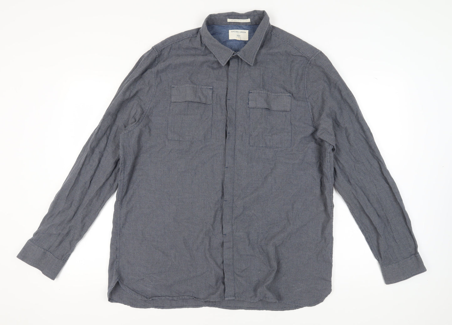 Racing Green Men's Blue 2XL Long Sleeve Button-Up Shirt