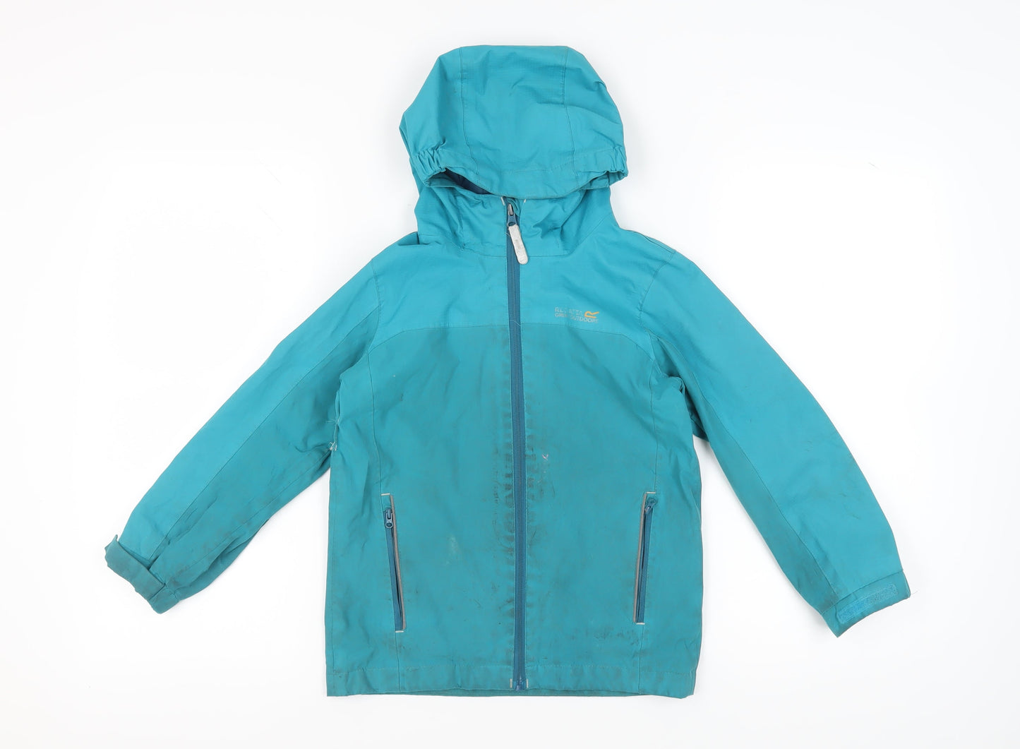Regatta Girls Blue Waterproof Rain Jacket 7-8 Yrs with Hood