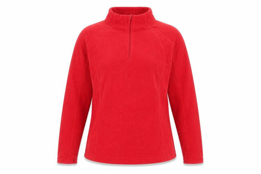 Front view of Quechua unisex red fleece sweatshirt, size 12, warm casual
