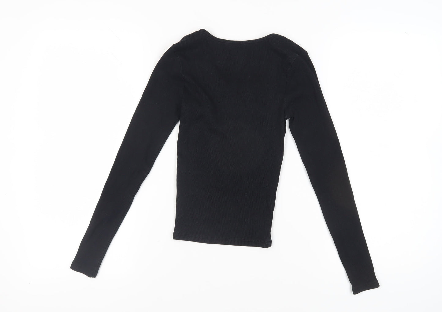 New Look Women's Black Lace-Up V-Neck Long Sleeve Top