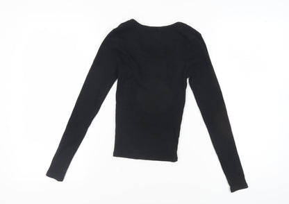 New Look Women's Black Lace-Up V-Neck Long Sleeve Top