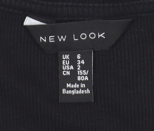 New Look Women's Black Lace-Up V-Neck Long Sleeve Top