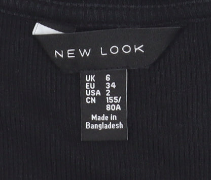 New Look Women's Black Lace-Up V-Neck Long Sleeve Top