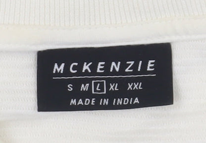 McKenzie Men's White Polo Shirt L Short Sleeve Logo Casual