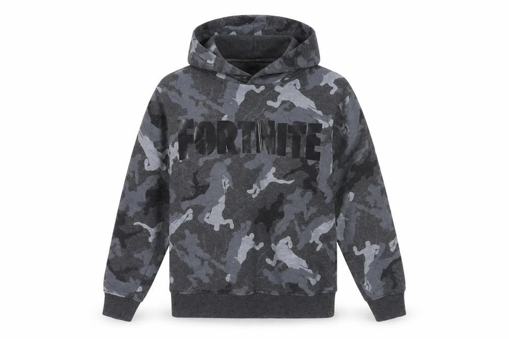 Fortnite Grey Camouflage Boys Pullover Hoodie XS