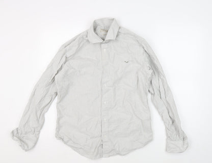 Boston Men's Slim-Fit Grey Striped Button-Up Shirt M