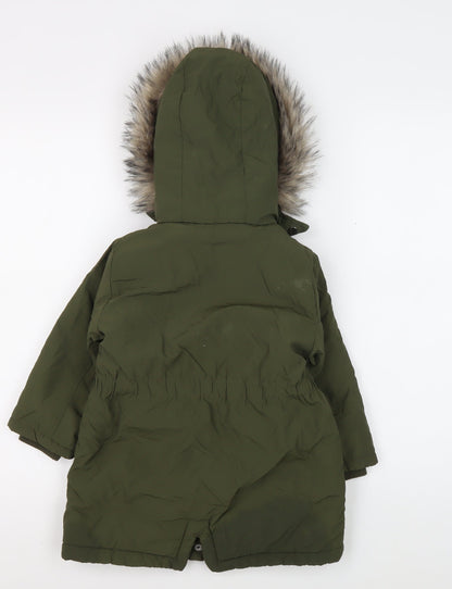 Next Girls Green Hooded Parka Coat, Age 3, Casual Winter Wear