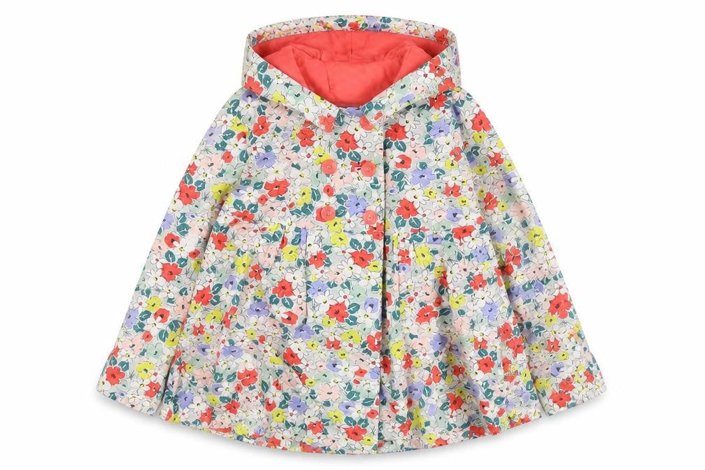 Front view of John Lewis girls’ multicoloured floral parka coat 12y