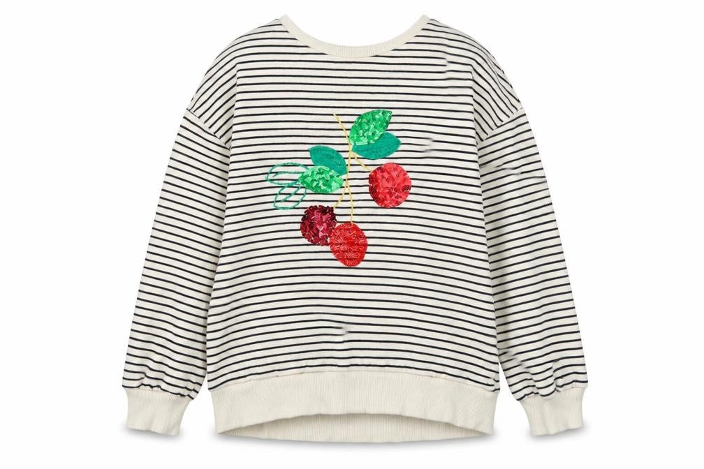 Front view of Next girls’ striped cherry sweatshirt, multicoloured, 10y