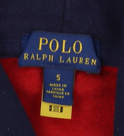 Ralph Lauren Boys Red & Blue Pullover Hoodie, Size 5 Years