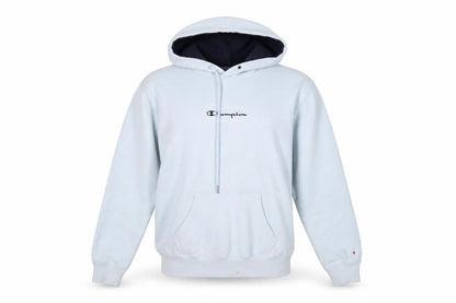 Front view of Champion Blue unisex xs pullover hoodie