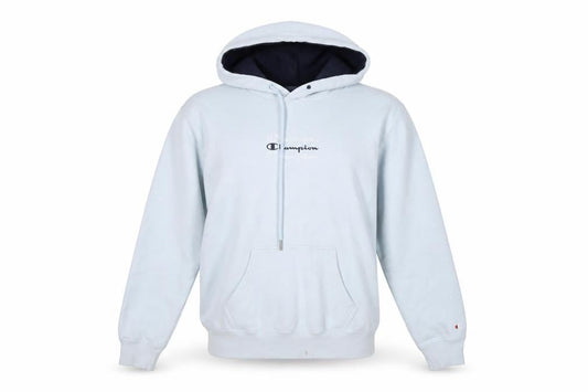 Front view of Champion Blue unisex xs pullover hoodie