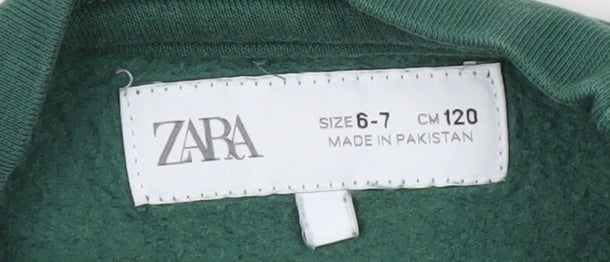 Zara Boys Green Crew Neck Pullover Sweatshirt Size 6-7