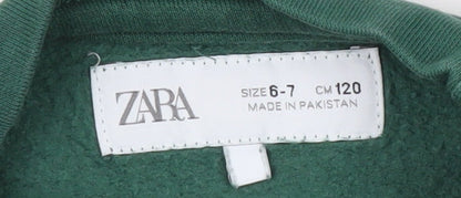 Zara Boys Green Crew Neck Pullover Sweatshirt Size 6-7