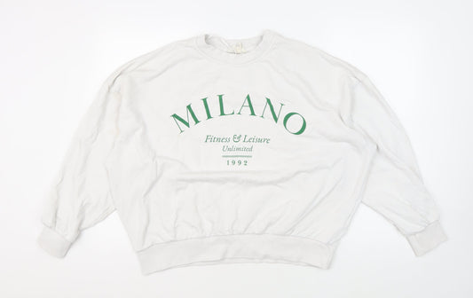 H&M Unisex White Pullover Sweatshirt M