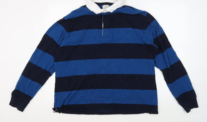 Marks and Spencer Men's Blue XL Striped Long Sleeve Polo