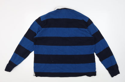 Marks and Spencer Men's Blue XL Striped Long Sleeve Polo