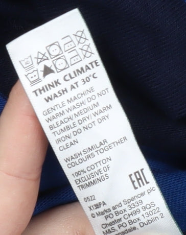 Marks and Spencer Men's Blue XL Striped Long Sleeve Polo