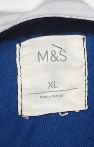 Marks and Spencer Men's Blue XL Striped Long Sleeve Polo