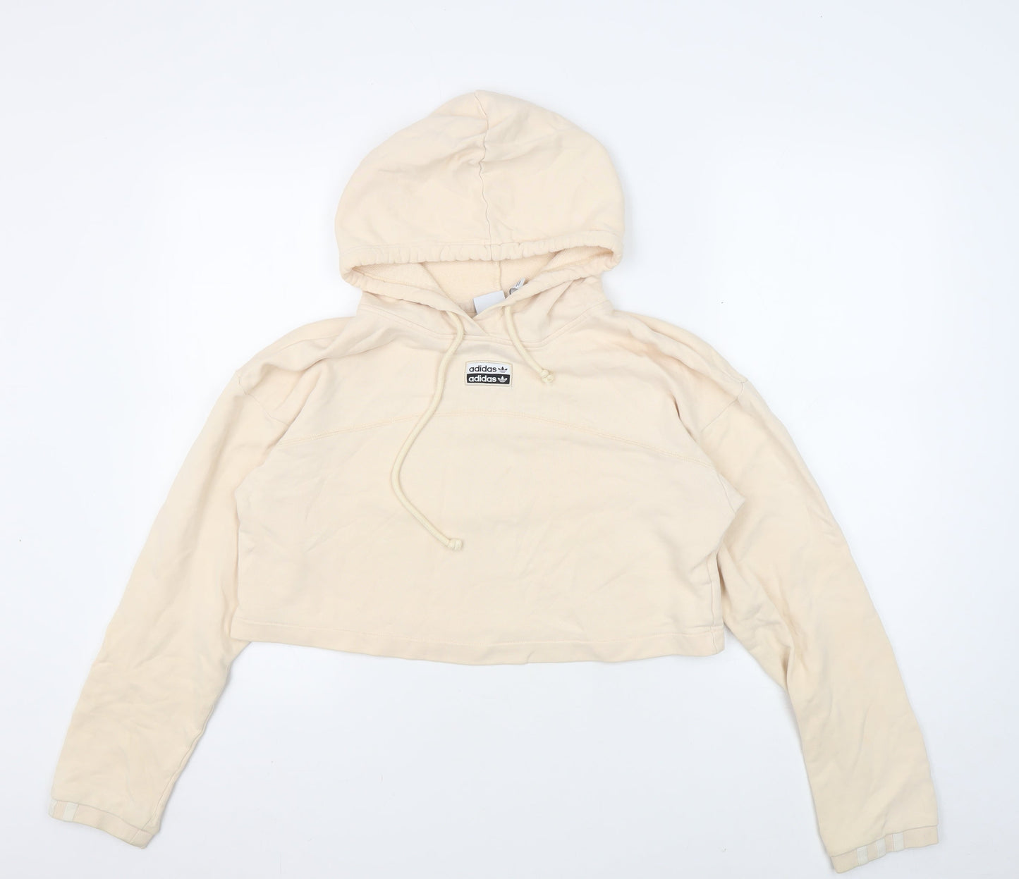 Adidas Women Beige Crop Hoodie Size S, Cotton, Logo