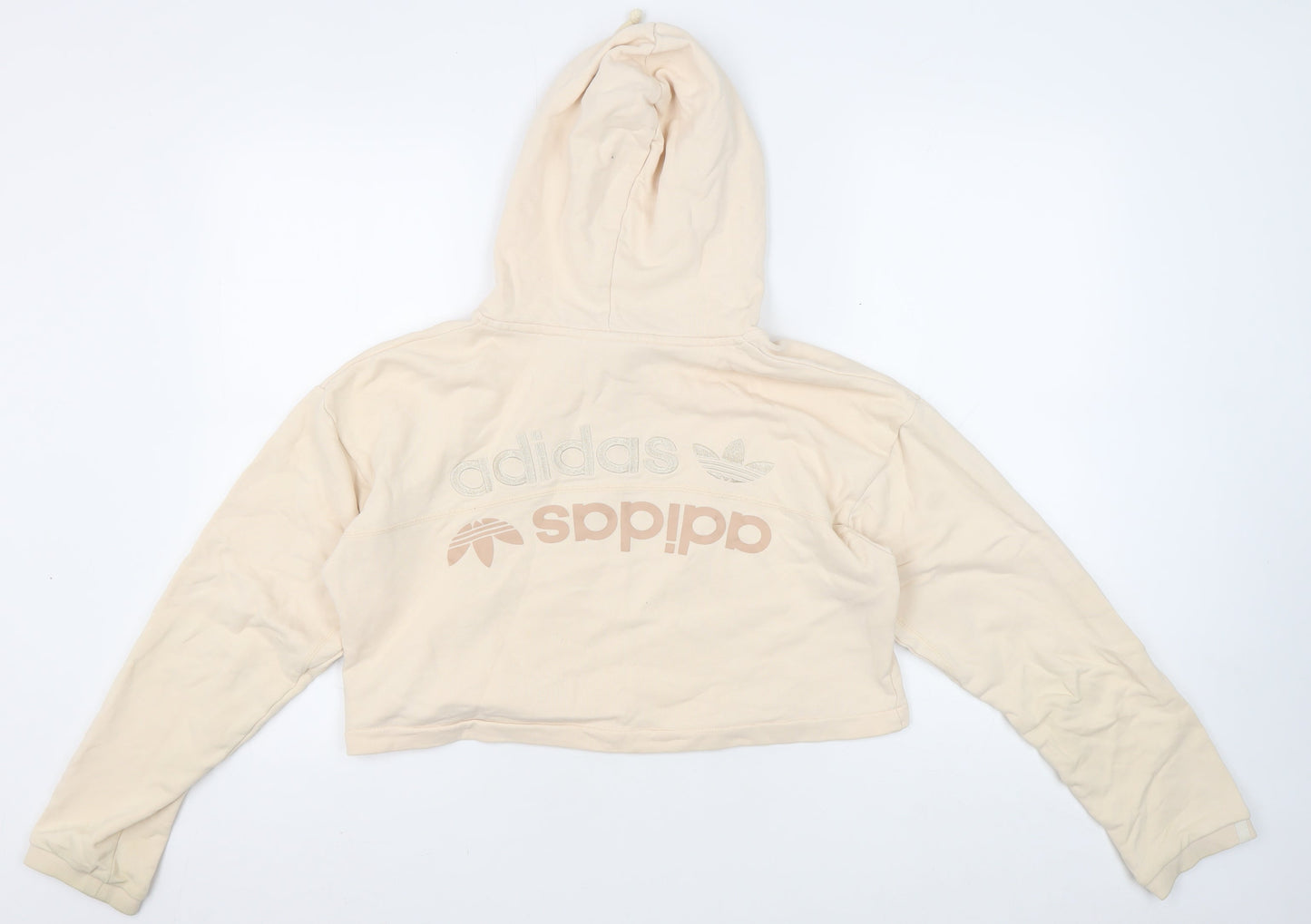Adidas Women Beige Crop Hoodie Size S, Cotton, Logo