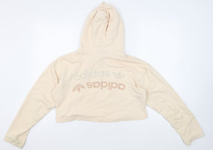 Adidas Women Beige Crop Hoodie Size S, Cotton, Logo
