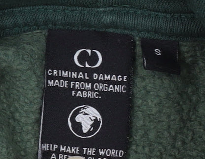 Mens UK Size S Criminal Damage Green Pullover Hoodie