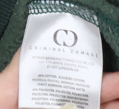 Mens UK Size S Criminal Damage Green Pullover Hoodie