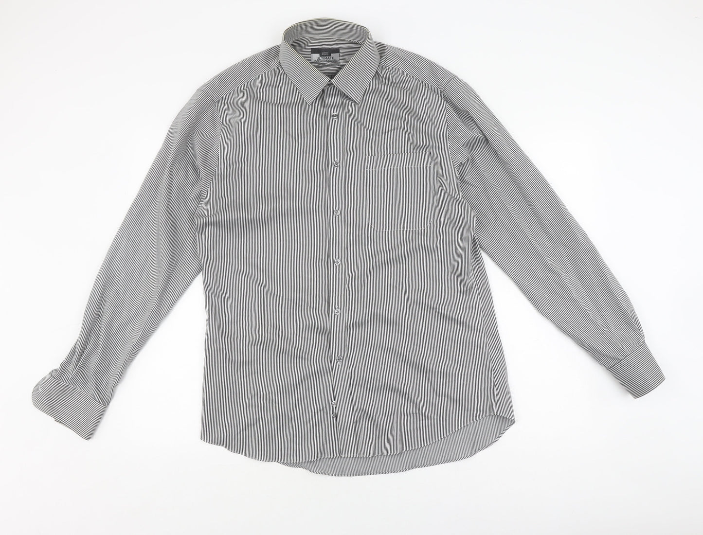Marks and Spencer Men's Black Striped Slim Fit Shirt